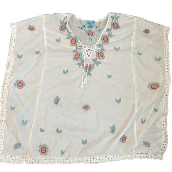 Letarte -Tunic Kaftan White Embroidered Cover-up/Dress Size XS - Worn 1 X - $258 - Picture 7 of 10